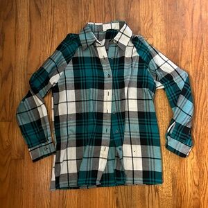 Teal and Black Plaid Button-Up Shirt